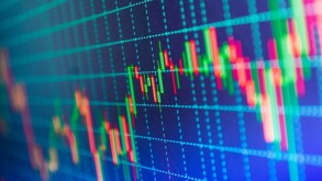 Business analysis diagram. Stock exchange graph. Blue background with stock chart. Market report on blue background. Data on live computer screen. 