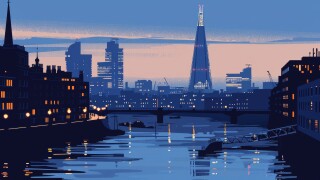 Silhouette of London's Skyline at Dusk Featuring the Globe Theatre