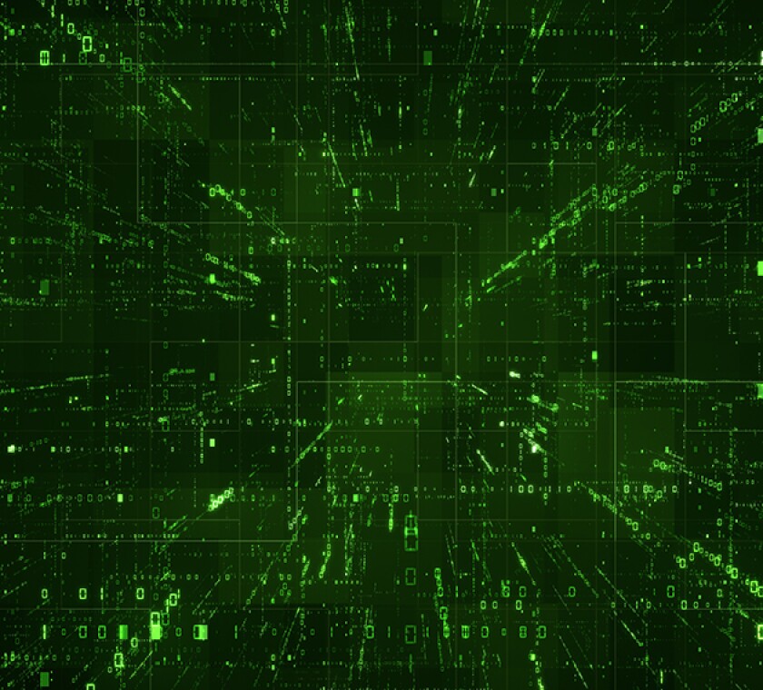 Digital binary code matrix background - 3D rendering of a scient