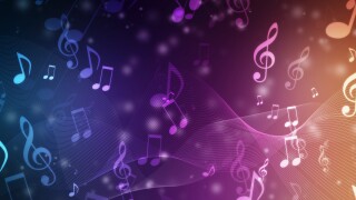 Abstract Colorful music background with notes