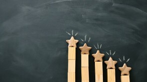 concept image of setting a five star goal. increase rating or ranking, evaluation and classification idea. Top view. Flat lay.