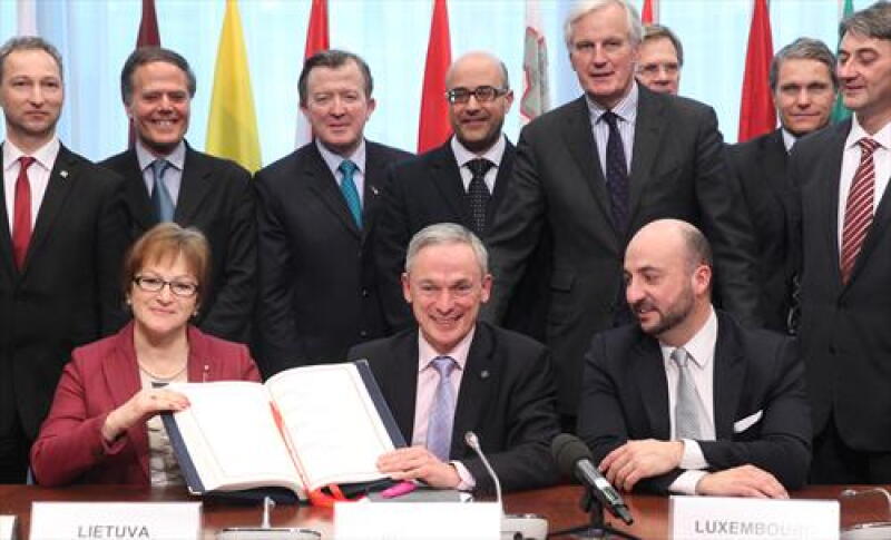 Irish minister Richard Bruton and other EU ministers