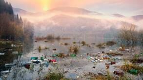 Bottles in the reservoir mountain