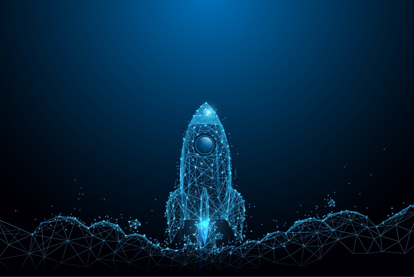 Rocket launch. Business startup concept form lines, triangles an