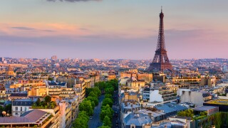 Skyline of Paris with Eiffel Tower in Paris, France. Panoramic s