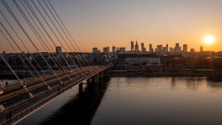 Warsaw bridge and city skyline