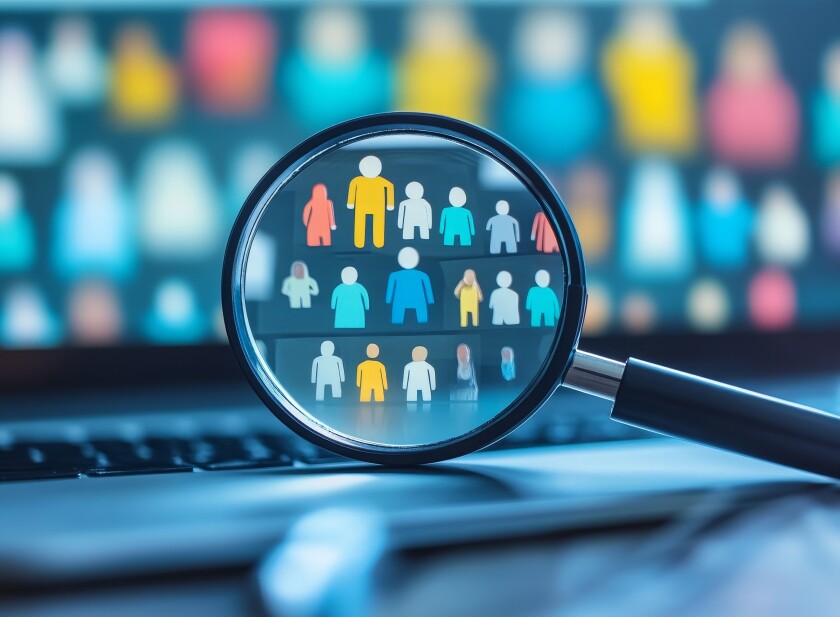 Search new job, finding candidate or discover talent, hiring and recruitment, SEO search engine optimization, find career opportunity concept, business people HR push magnifying glass on search, Gener