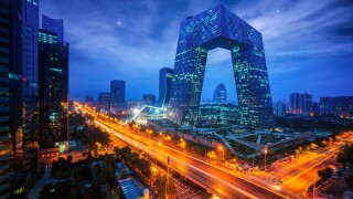 Night cityscape with bilding and road in Beijing city