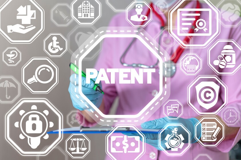 Patent Health Care Pharmaceuticals Innovation concept. Copy rights patented certified medicine.