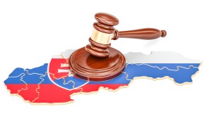 Wooden Gavel on map of Slovakia, 3D rendering