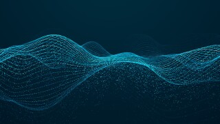 Abstract blue background of points. Falling cyber particles. Big data stream. 3d rendering