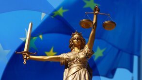 Scales of justice and the EU flag