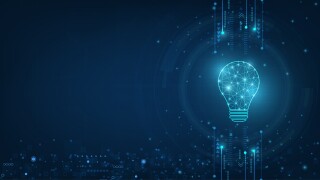 Vector circle tech with light blue and lamp bulb on technology b