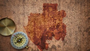 map of gabon on a old vintage crack paper