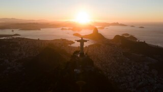 Christ the Redeemer statue in Rio de Janeiro at sunset