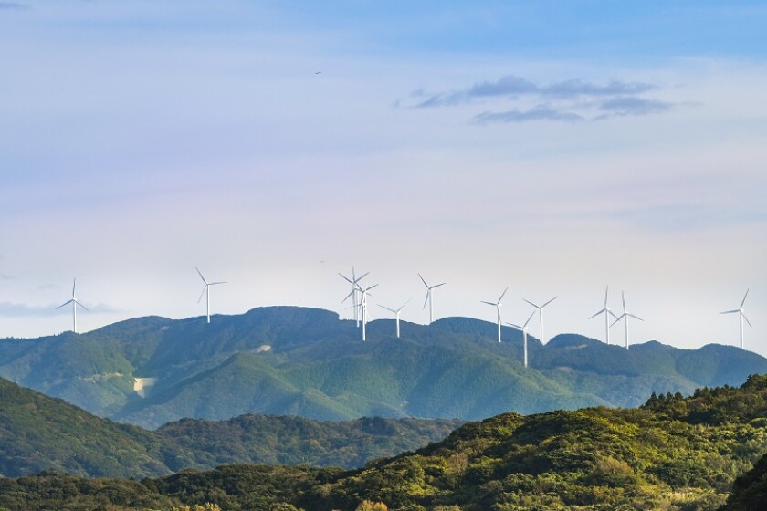Wind turbine on mountain, Japan