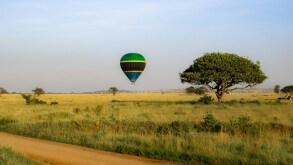 Hot air balloon in the colours of the Tanzanian flag
