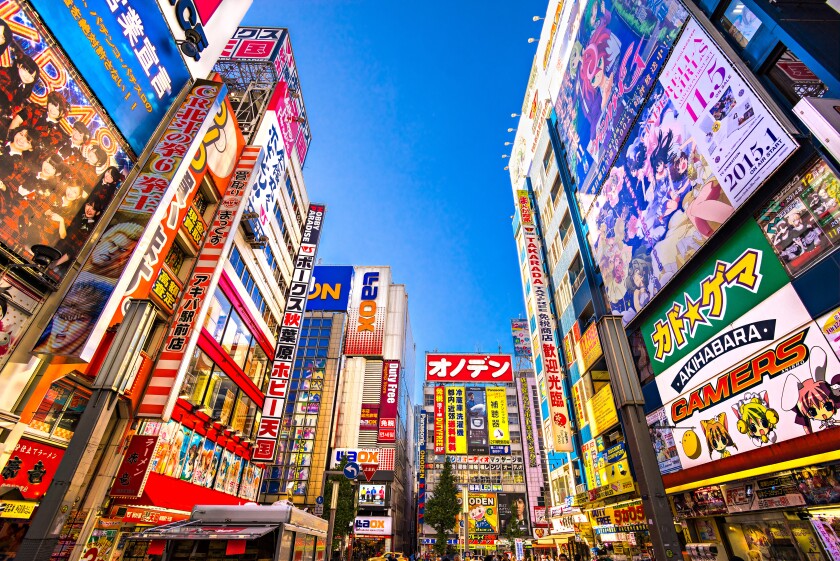 TOKYO, JAPAN - NOVEMBER 13, 2014: Akihabara game district in Tokyo. The district is a major shopping area for electronic, computer, anime, games and otaku goods.