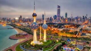 Kuwait Tower City Skyline glowing at night, taken in Kuwait in December 2018 taken in hdr