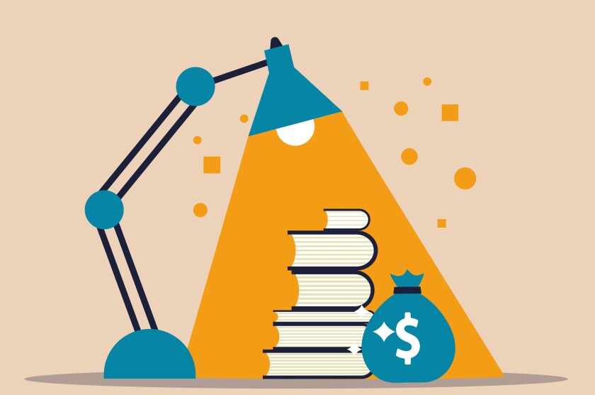 Bank graduation money and school learn student. Stack earn to knowledge degree and education debt vector illustration concept. Scholarship university and learning book. Study diploma and budget save
