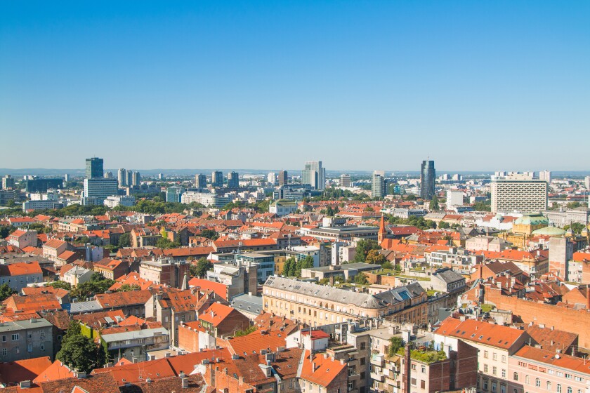      Zagreb down town skyline and modern business towers panoramic view, Croatia capital 