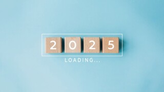 2025 New Year Loading. Loading bar with wooden blocks 2025 on blue background. Start new year 2025 with goal plan, goal concept, action plan, strategy, new year business vision.