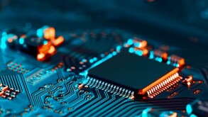 Electronic circuit board close up.