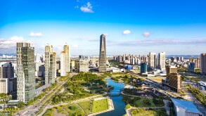 Urban Landscape of Songdo International Business District and Free Economic Zone, Incheon Metropolitan City, South Korea.