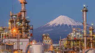 Mountain Fuji and Industry factory view at Shizuoka prefecture