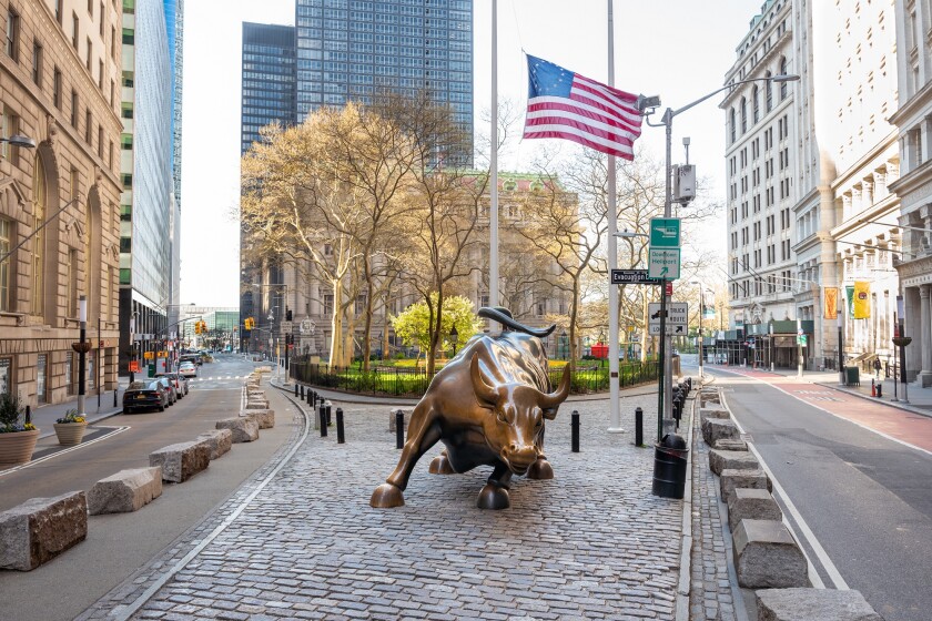 The Charging Bull symbolizing New York's financial industry