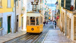A view of the incline and Bica tram, Lisbon,  Portugal