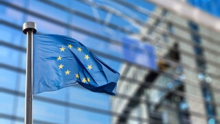 European Union flag against European Parliament