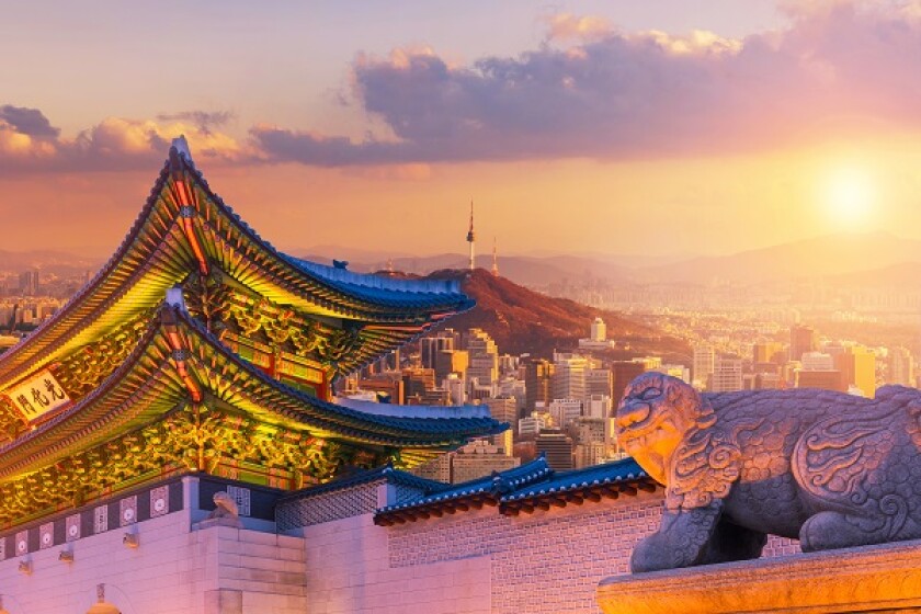 Landmark of Korea with covered Gyeongbokgung n Seoul Tower , Sou
