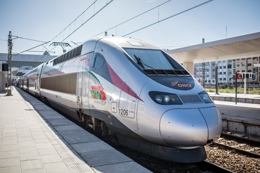 CASABLANCA, MOROCCO - Mar 15, 2019: Casablanca, Morocco - March 15, 2019: High speed train "Al-Boraq" at Casablanca Casa Voyageurs.
