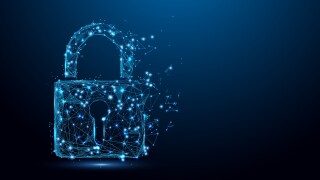 Cyber security concept. Lock symbol from lines and triangles, po