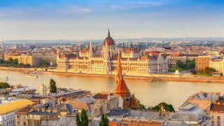 Budapest city skyline at Hungalian Parliament and Danube River,