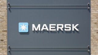 Tilst, Denmark - April 18, 2021: Maersk logo on a building. Maersk company based in Copenhagen, Denmark, is the largest container ship operator in the world