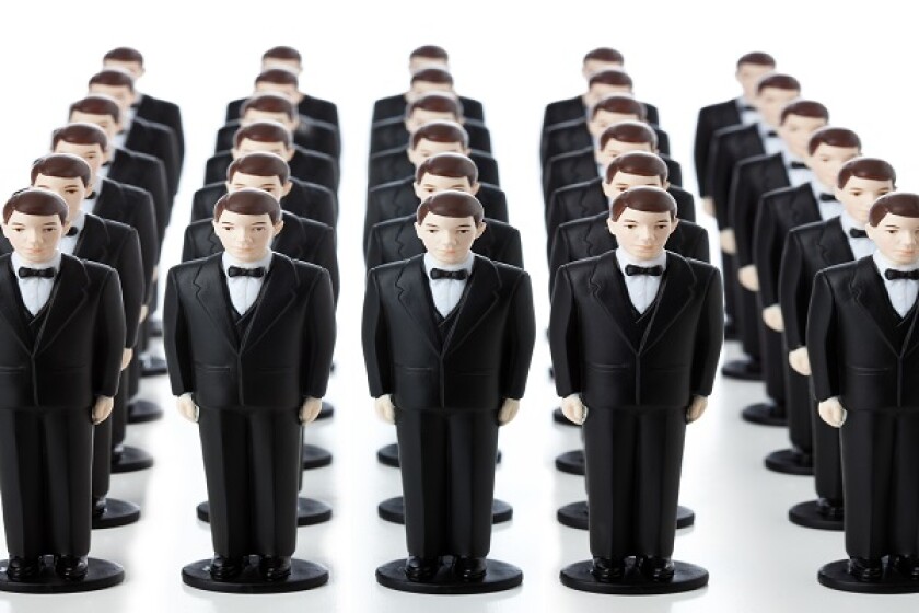 An Army of Repetative Clones of White Coprorate Men Concept