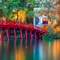 iconic red bridge in Hanoi, Vietnam
