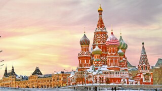 Moscow,Russia,Red square,view of St. Basil's Cathedral in winter