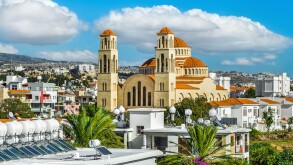 View on Paphos town and Agioi Anargyroi church, Paphos, Cyprus
