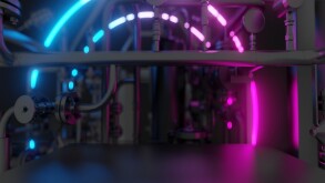 Abstract Industrial Equipment with Neon Lights