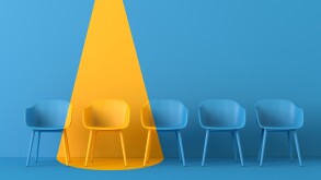 Yellow chair standing out from the crowd. Business concept. 3D rendering