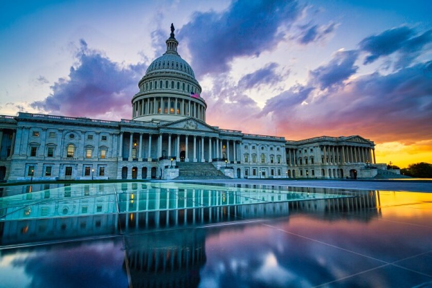 Dramatic sunset over the US capitol in Washington DC