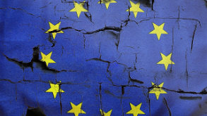 EU flag on crumbling background