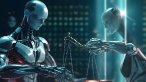 AI ethics or AI Law concept. Developing AI codes of ethics. Compliance, regulation, standard , business policy and responsibility for guarding against unintended bias in machine learning algorithms
