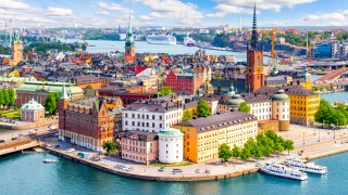 Stockholm old town (Gamla Stan) cityscape from City Hall top, Sw