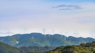 Wind turbine on mountain, Japan