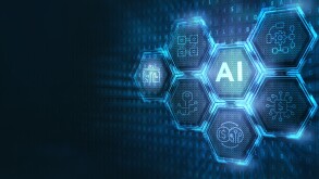 Artificial intelligence (AI), machine learning and modern computer technologies concepts. Business, Technology, Internet and network concept.