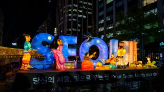 Illuminated letters spelling out Seoul